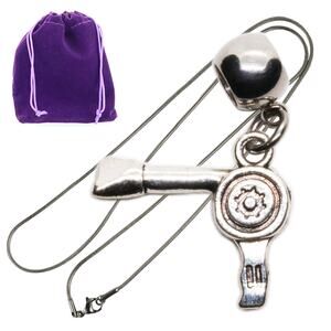 Hair Dryer Pendant Necklace for Stylists, Blow Dryer Charm with Slim Chain
